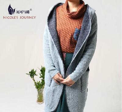 尼可與路 2014年秋冬新款 中長款連帽毛衣料針織衫女