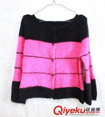 針織衫 毛衣 2014 秋冬新款韓版馬海毛針織開衫撞色條紋長毛九分袖毛衣圖片|針織衫 毛衣 2014 秋冬新款韓版馬海毛針織開衫撞色條紋長毛九分袖毛衣產品圖片由深圳市龍崗區南灣稱冠服飾廠公司生產提供-